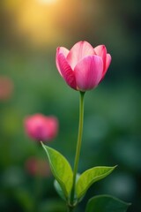 Solitary pink flower blooming, peaceful garden setting , botany, details