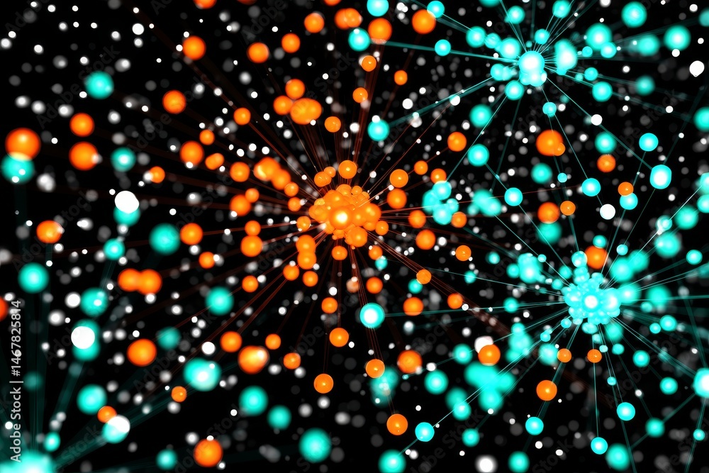 Poster network connections abstract - abstract depicting interconnected nodes, showcasing vibrant orange an