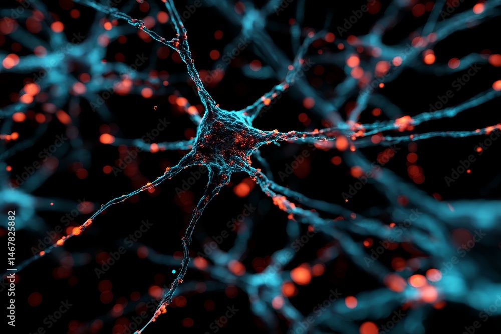 Aufkleber neural network microscopic view - close-up view of a neuron network, intricate details of neural con