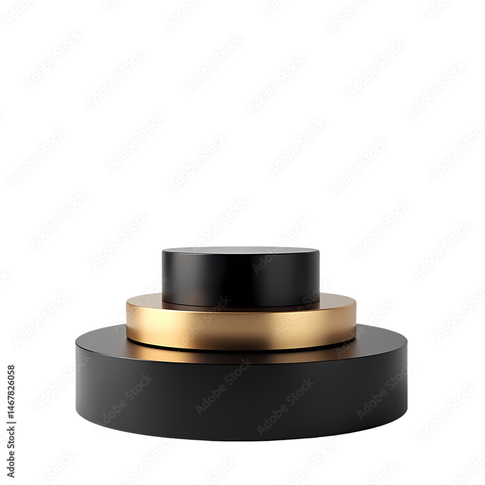 Aufkleber black and gold product display stand 3d render isolated on transparent background