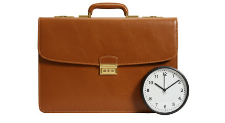 Isolated Leather Briefcase with Combination Lock and Clock