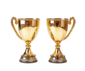 Victory celebration trophies event hall decorative awards gleaming gold isolated on transparent background