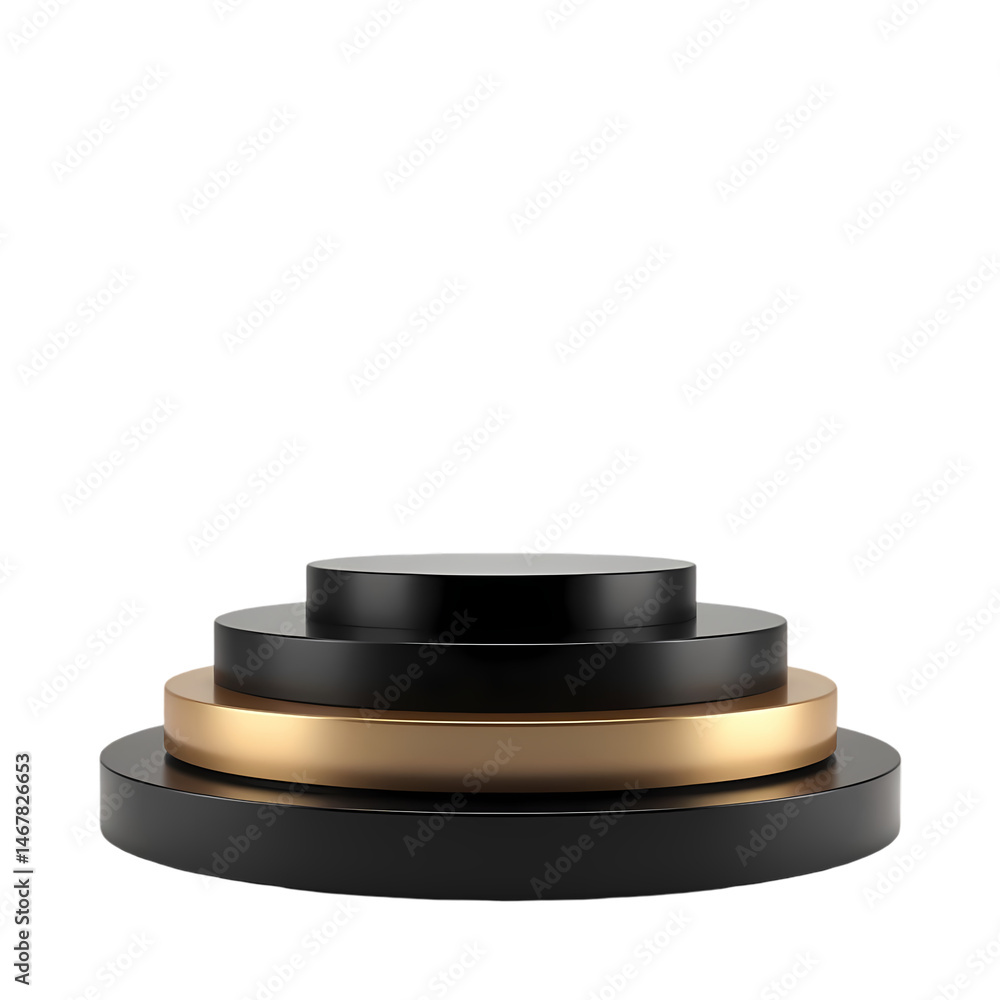 Aufkleber elegant black and gold product display stand 3d render isolated on transparent background