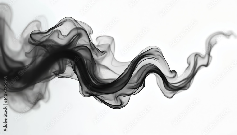 Poster abstract black smoke isolated white background. smooth curves, dynamic wave design element. conceptu
