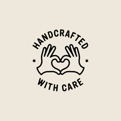 Obraz premium Minimal Line Art Badge with Hands Forming Heart and 