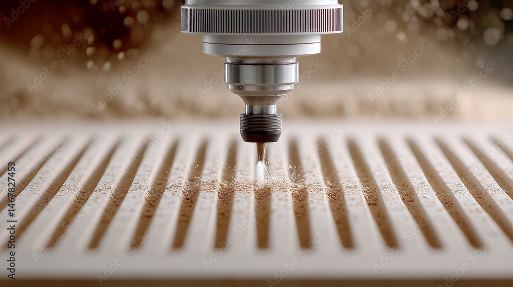 Aufkleber precision wood carving machine in action - close-up of a cnc router carving intricate lines into a p