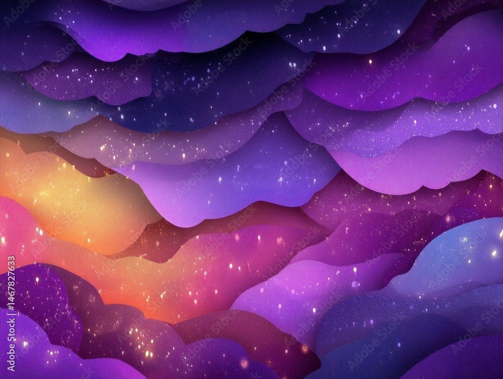 Aufkleber a vibrant abstract background of layered purple and orange clouds with sparkling stars