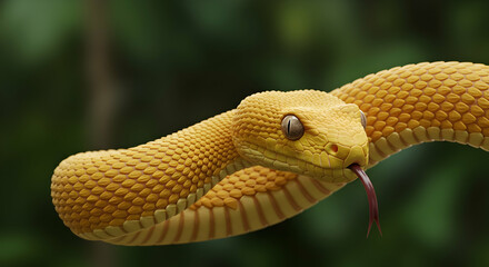 Vibrant Yellow Snake in Natural Habitat with Lush Green Background