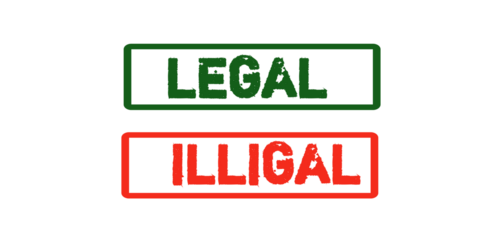 Legal and Illegal Stamp Icons – Red and Green Grunge Labels for Law, Policy, and Regulation Use