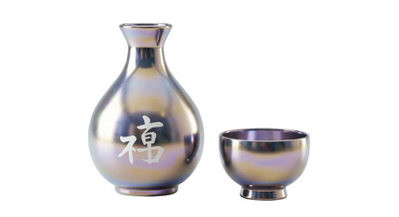 Isolated Traditional Japanese Sake Set with Bottle and Cup