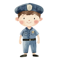 watercolor illustration of boy Police clipart isolated