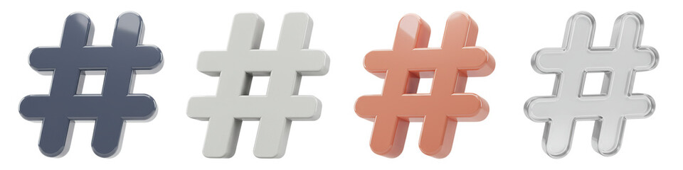 Fototapeta premium Hashtag Icons – Social Media Tags PNG Clipart Set