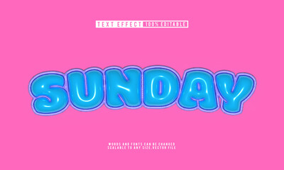 Editable Sunday text 3D with balloon style text effect, bright and fun
