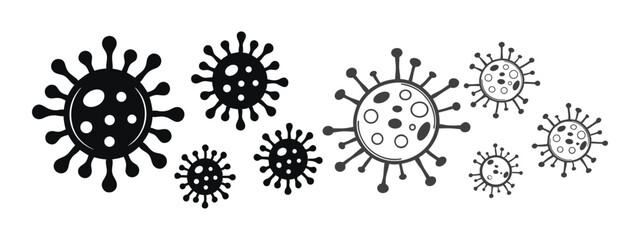 Disease Pathogen & Germ Silhouettes, set of Black Microorganism Icons 