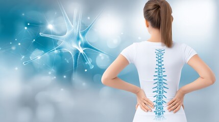 Spinal Health and Nervous System Connection - Woman's back with highlighted spine, showcasing connection to nervous system. Illustrative medical