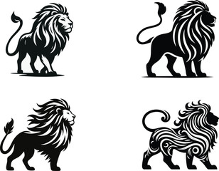 Obraz premium A tribal vector design features a wild lion head silhouette, a symbol of beauty and strength in animal art