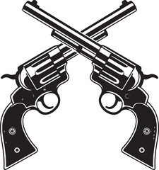 Crossed Revolvers Silhouette Vector for Gunfight, Wild West, Cowboy Theme, Western Graphics, Vintage Design, and Gunslinger Art