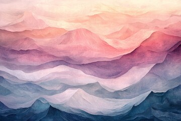 Obraz premium Abstract landscape of layered mountain ranges in soft color palettes.