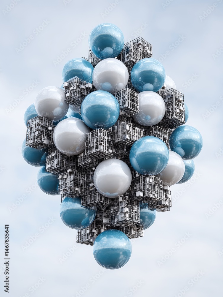 Poster unity in structure: spherical harmony - abstract 3d showcasing unity, structure, balance, harmony, a