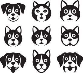Fototapeta premium Set of Pet Silhouette Vector Dog and Cat Heads for Animal Design, Pet Care for Veterinary Logos, Animal Adoption, and Pet Branding