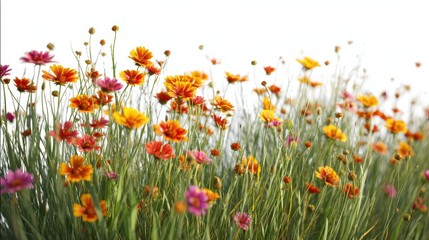 Vibrant Field of Colorful Blooms Under Clear Sky with Gentle Breeze Capturing the Essence of Nature's Beauty and Serenity in a Flowering Landscape