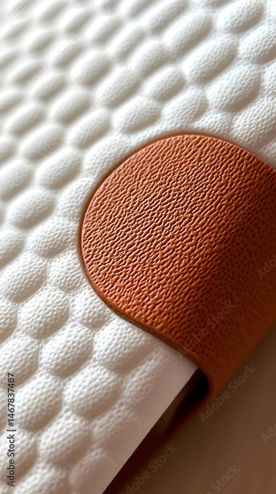 Poster close up of white textured surface with subtle embossed pattern and brown detail