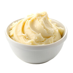 Shea butter on white bowl isolated on white background