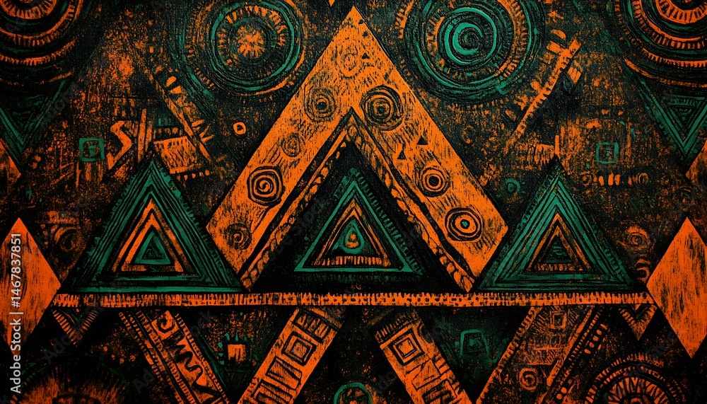 Aufkleber abstract design with geometric triangle pattern of orange and green color on black