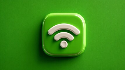 Glossy green Wi-Fi symbol icon on textured green background.