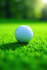 Obraz premium A pristine golf ball rests on a lush green putting surface , smooth, athletic