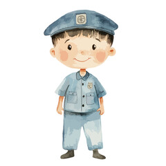 watercolor illustration of boy Prison Officer clipart isolated