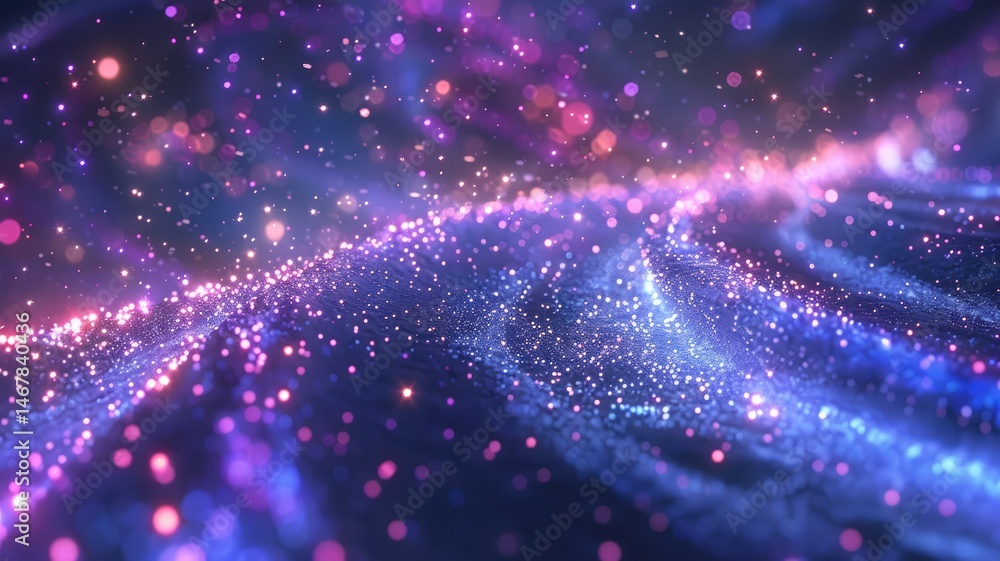 Poster wonderful picture of colorful light sparkling particles scattered across space background, create ab