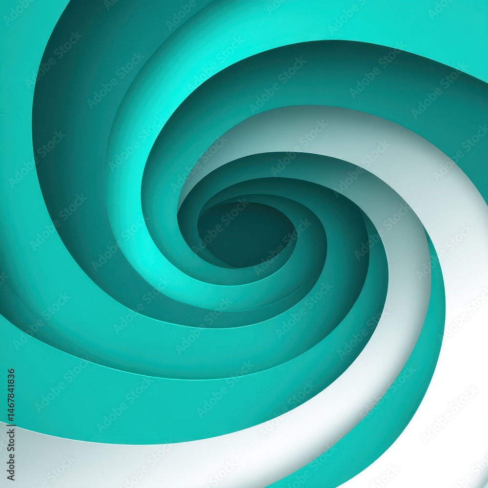 Poster abstract swirl pattern design featuring vibrant teal and white colors, creating a dynamic and modern