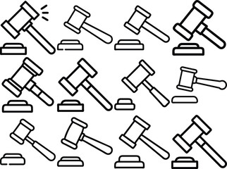 Judge gavel icon outline vector illustration isolated on white background.