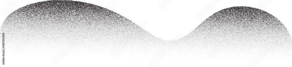 Poster grainy dotted abstract shape. noisy gradient with black stipple shadow. liquid figure with dotted fa