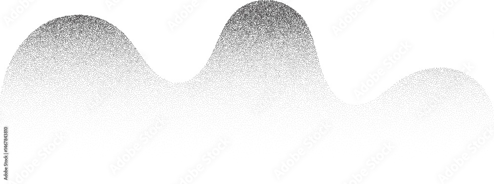 Poster abstract wavy shape with grainy dotted shadow. stipple fluid blob with fluid sandy gradient. grunge 