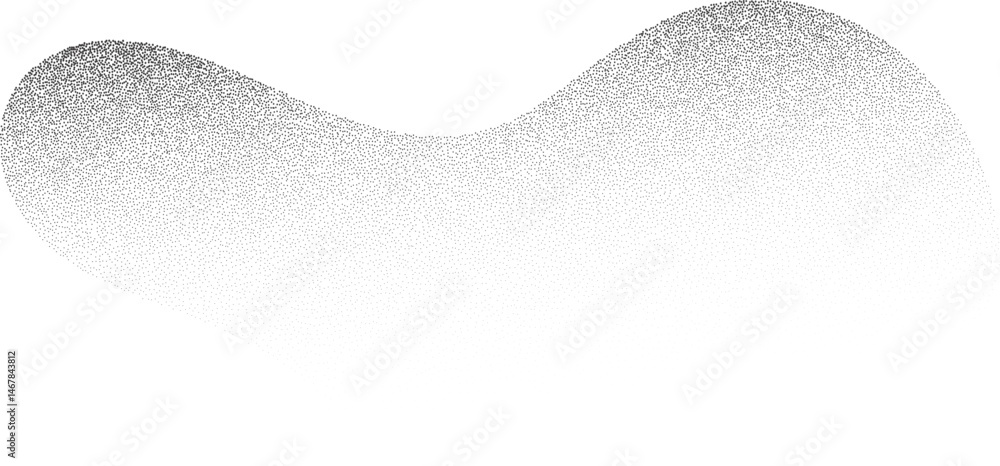 Poster abstract wavy shape with grainy dotted shadow. stipple fluid blob with fluid sandy gradient. grunge 