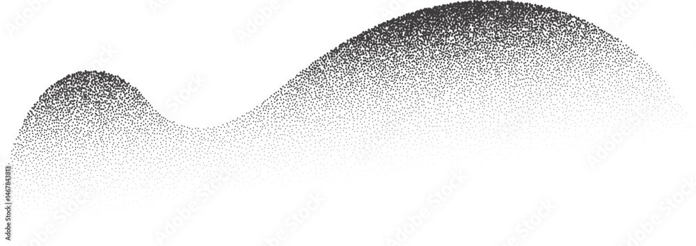 Poster abstract wavy shape with grainy dotted shadow. stipple fluid blob with fluid sandy gradient. grunge 