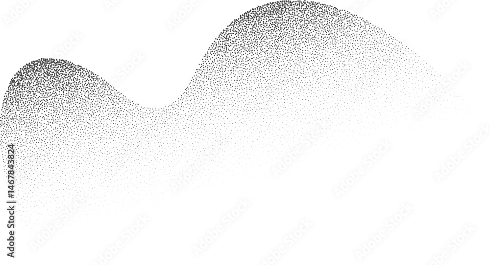 Poster abstract wavy shape with grainy dotted shadow. stipple fluid blob with fluid sandy gradient. grunge 