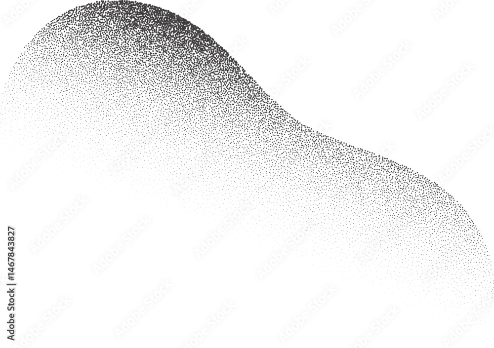 Poster abstract wavy shape with grainy dotted shadow. stipple fluid blob with fluid sandy gradient. grunge 