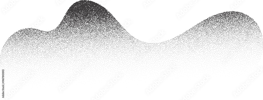 Poster abstract wavy shape with grainy dotted shadow. stipple fluid blob with fluid sandy gradient. grunge 