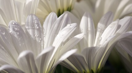 Fototapeta premium Close-up of delicate white flowers with water droplets, showcasing their intricate petals and natural beauty