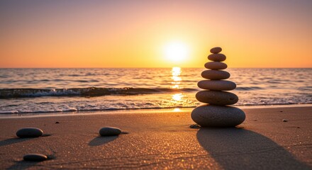Sunset stones on beach