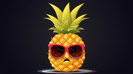 Colorful cartoon vector illustration of a pineapple with a stop sign for educational materials