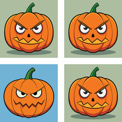 Spooky Cartoon Pumpkins With Angry Faces For Halloween Design Elements Set