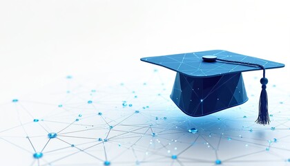 Digital graduation cap, concept e-learning platforms, digital education. Mortarboard, academic achievement, mba graduation, modern learning, online study, ai technology, innovation.
