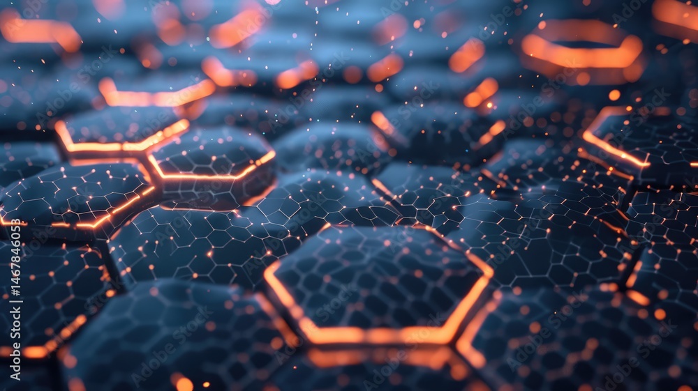 Poster Abstract orange color line connect in technology form create surreal scene. Energetic of geometric pattern printed by digital style seamless structure line express complex and creativity sense. AIG53.