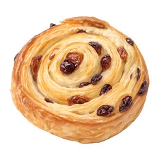 Fototapeta premium Raisin danish pastry top view close up isolated on white background