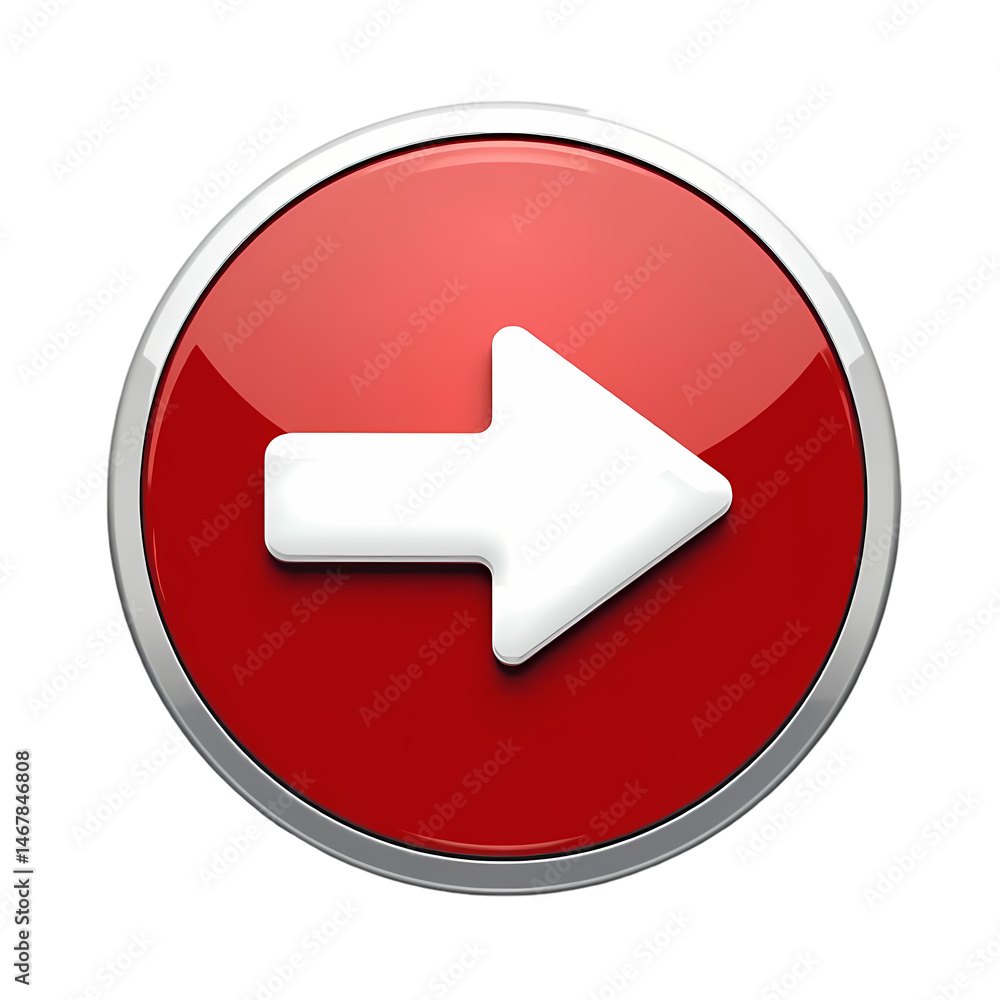 Poster red circle arrow button next right forward icon isolated on transparent background