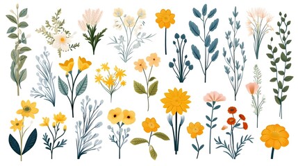 Professional collection of floral elements isolated for design projects